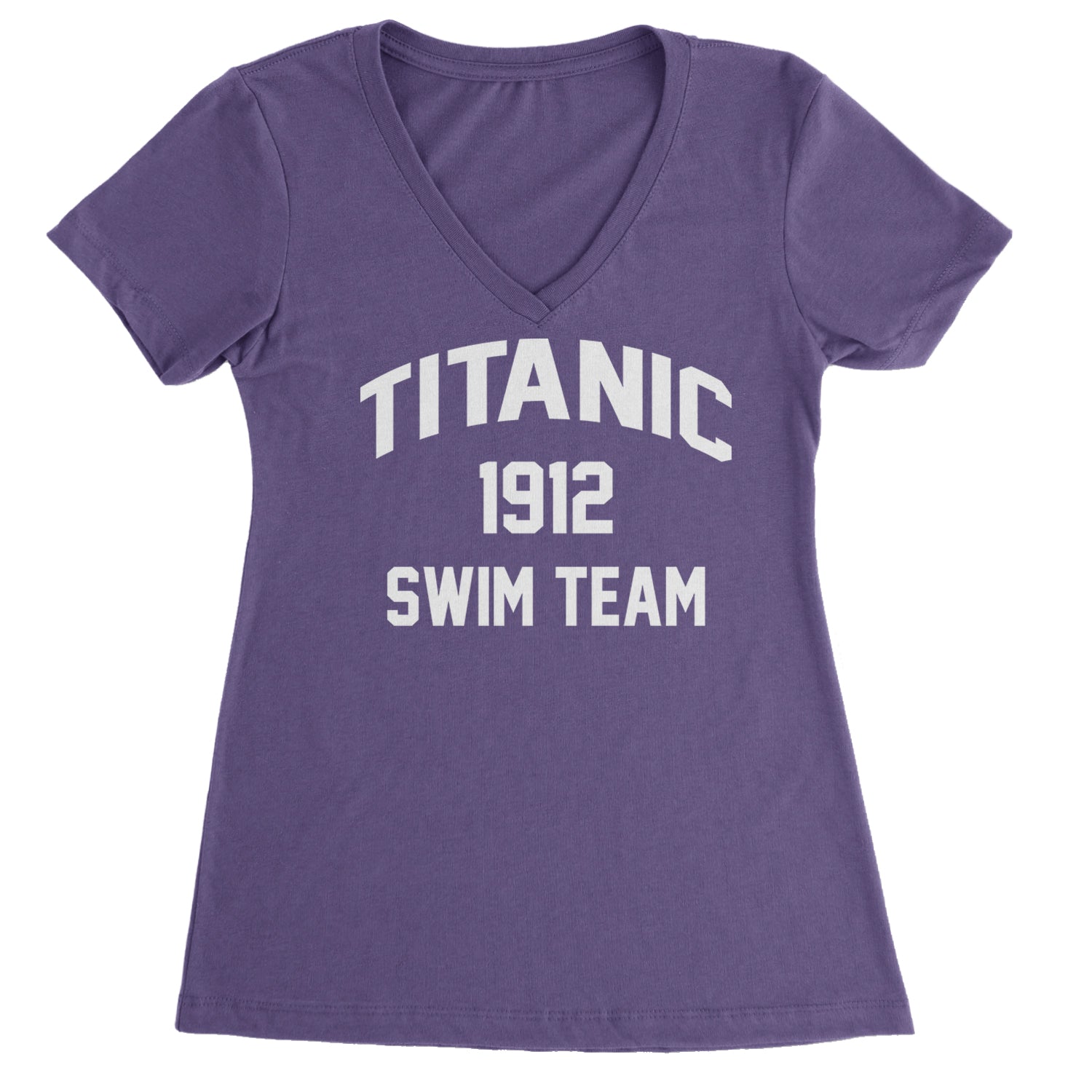 Titanic Swim Team 1912 Funny Cruise Ladies V-Neck T-shirt Purple