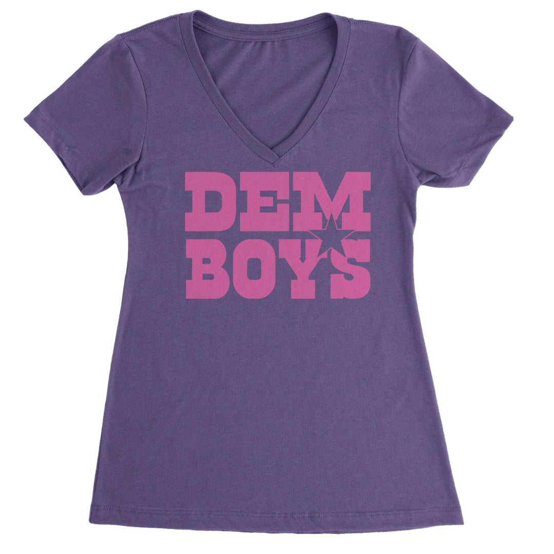 Dem Boys Hot Pink Dallas  Ladies V-Neck T-shirt Purple