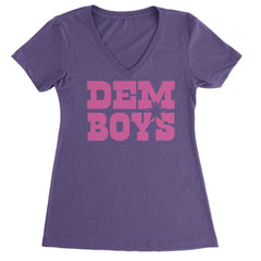 Dem Boys Hot Pink Dallas  Ladies V-Neck T-shirt Purple
