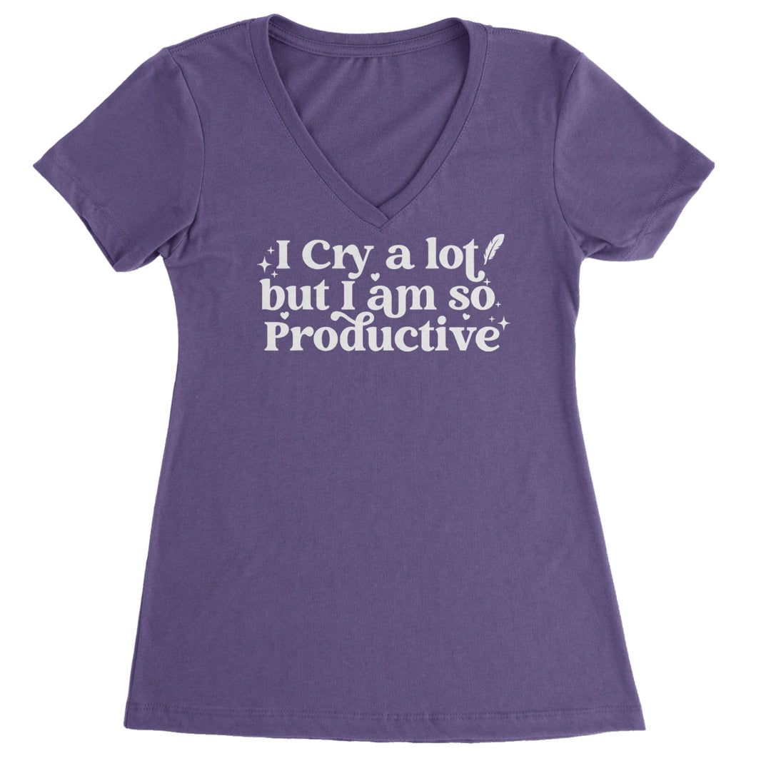 I Cry A Lot But I am So Productive TTPD Ladies V-Neck T-shirt Purple