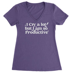 I Cry A Lot But I am So Productive TTPD Ladies V-Neck T-shirt Purple