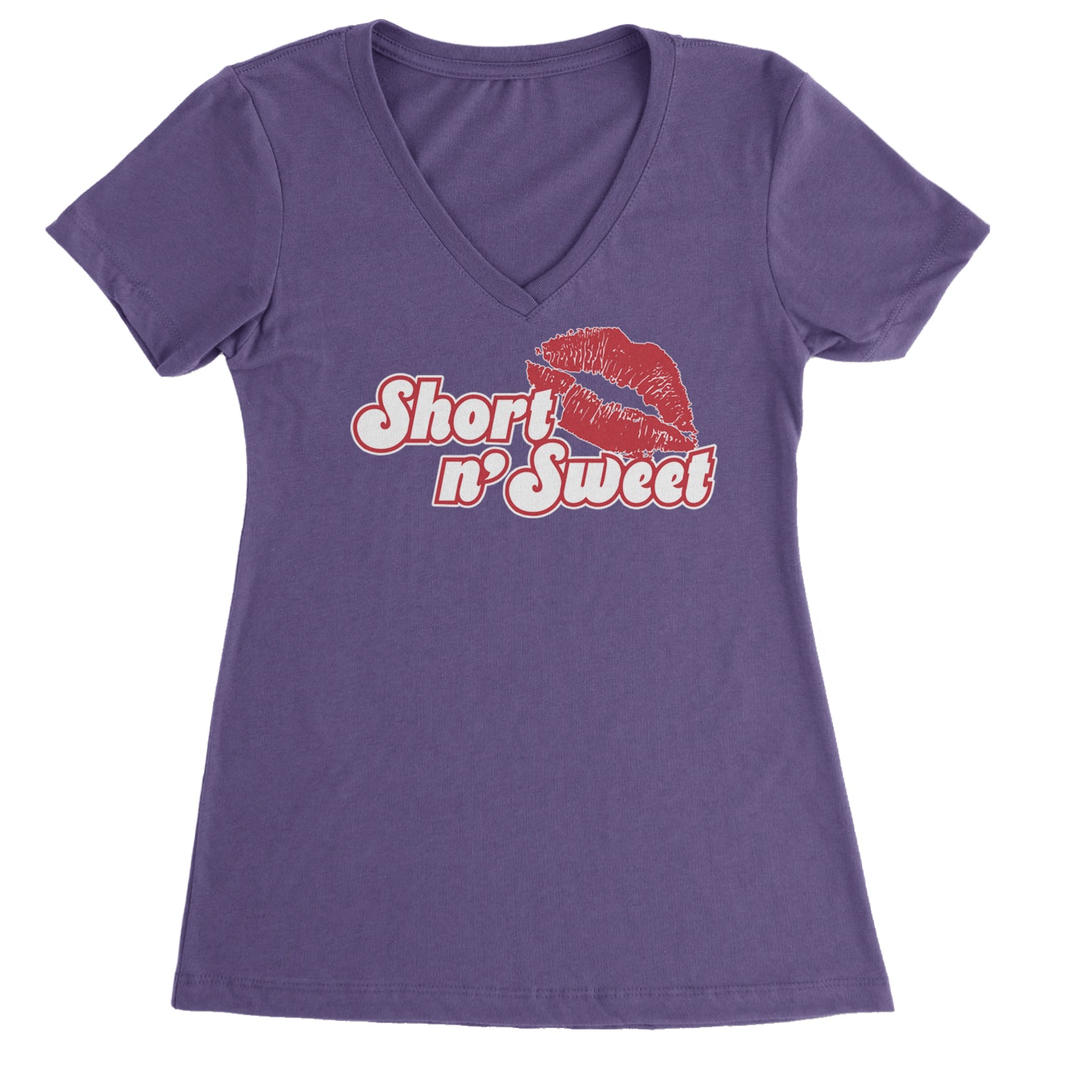 Short N' Sweet Red Lips Ladies V-Neck T-shirt Purple