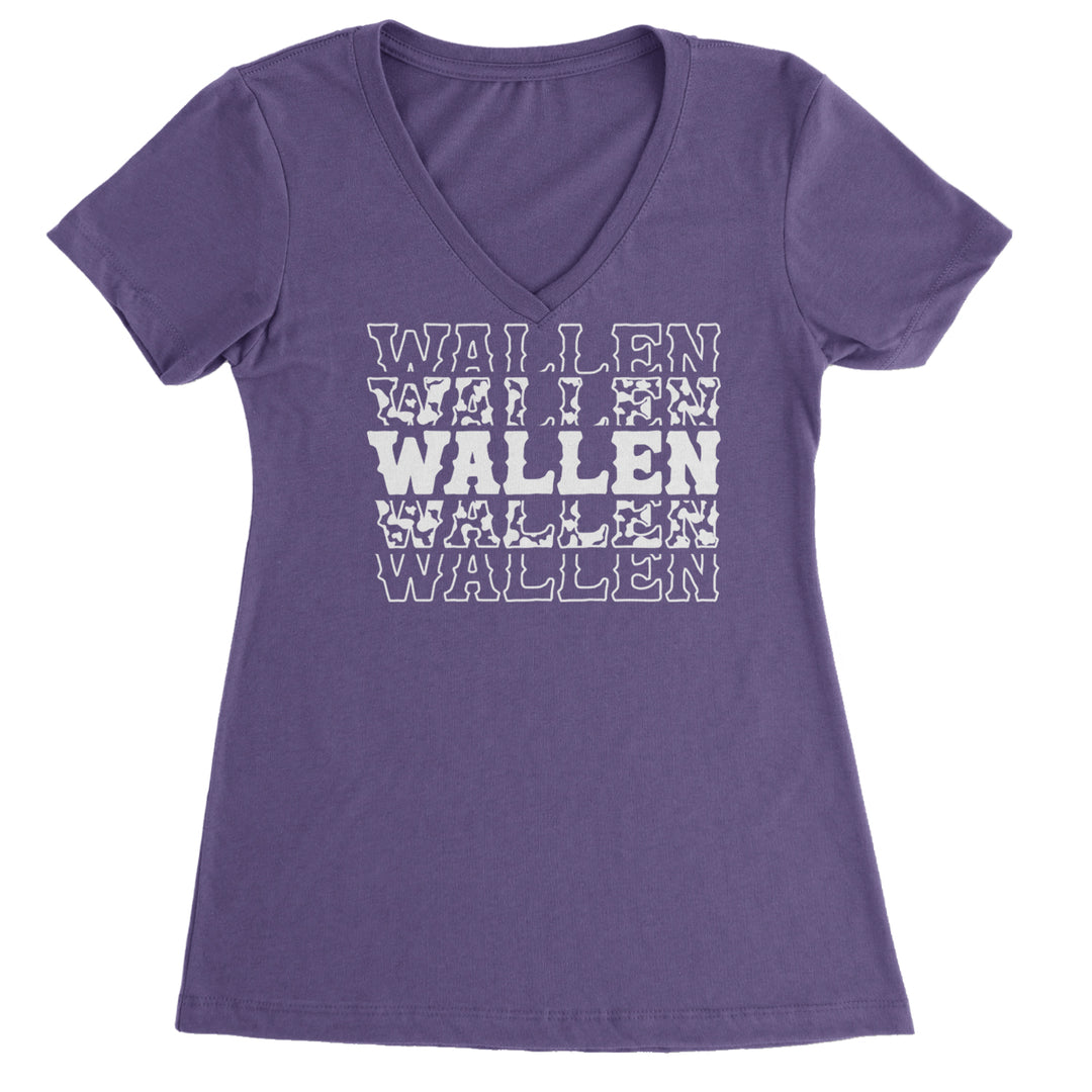 Wallen Country Music Western Ladies V-Neck T-shirt Purple