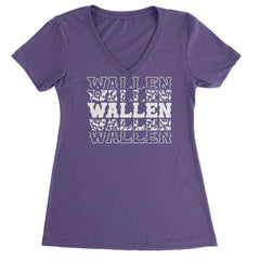 Wallen Country Music Western Ladies V-Neck T-shirt Purple