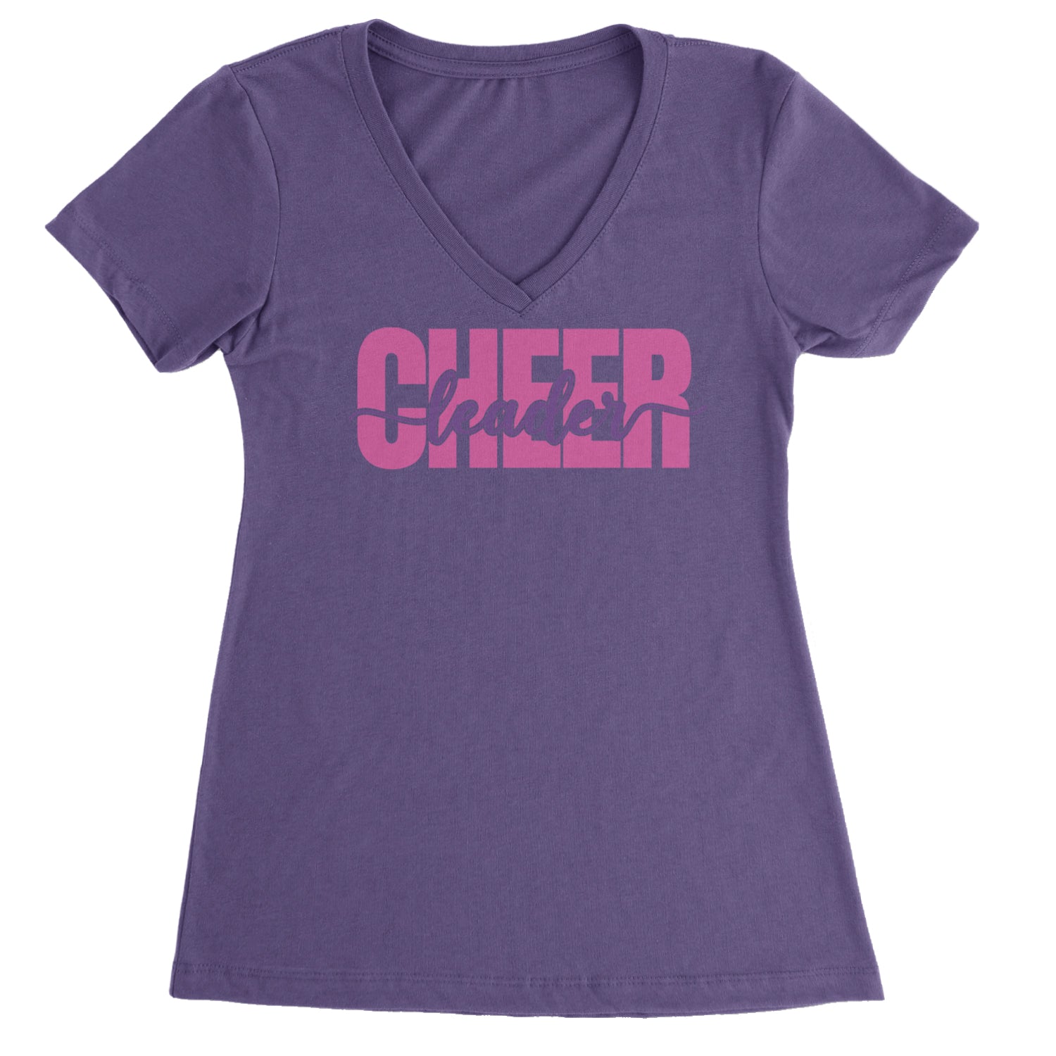 Cheerleader with Scripted Flair Ladies V-Neck T-shirt Purple