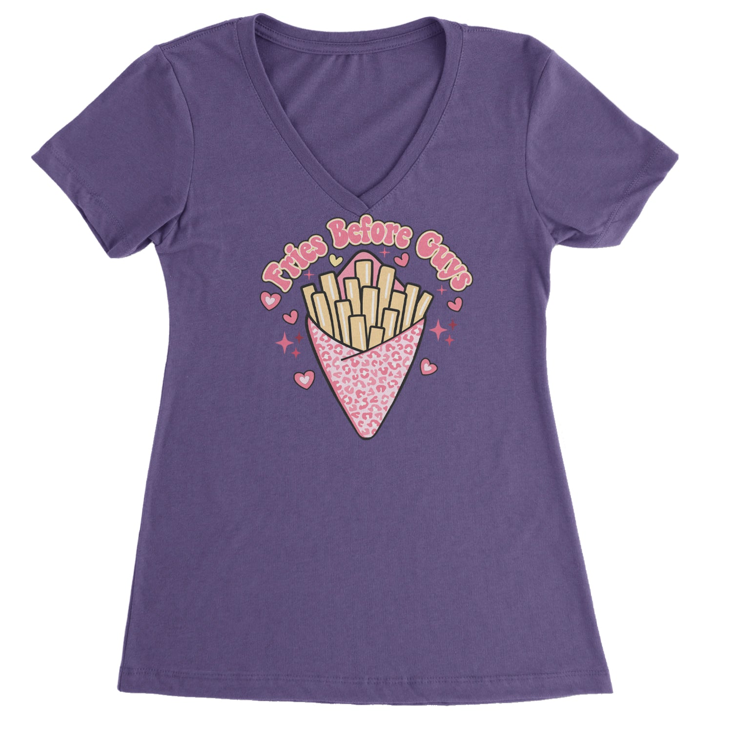 Fries Before Guys Ladies V-Neck T-shirt Purple
