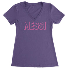 Messi OUTLINE Miami Futbol Ladies V-Neck T-shirt Purple