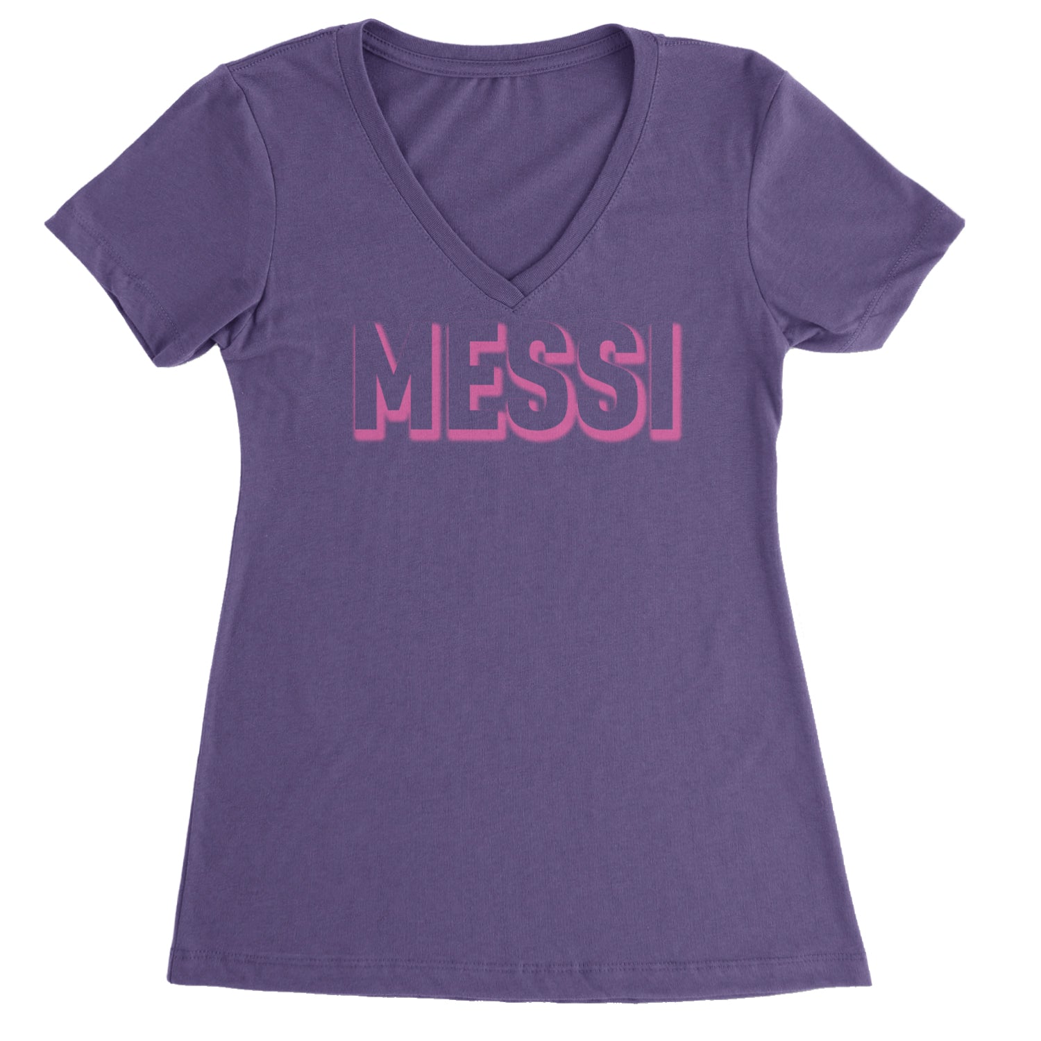 Messi OUTLINE Miami Futbol Ladies V-Neck T-shirt Purple