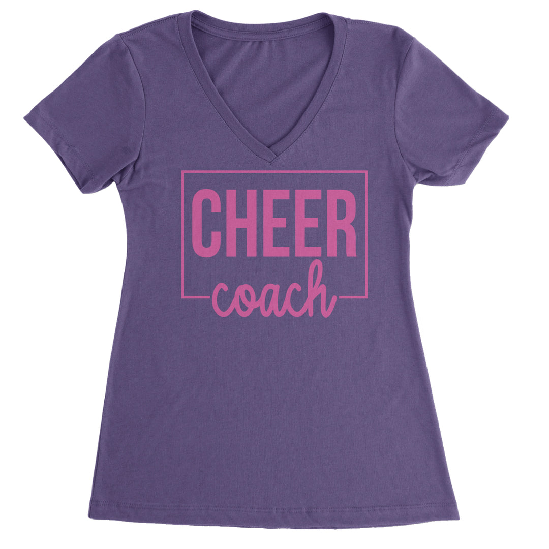 Cheer Coach Cheerleader Ladies V-Neck T-shirt Purple