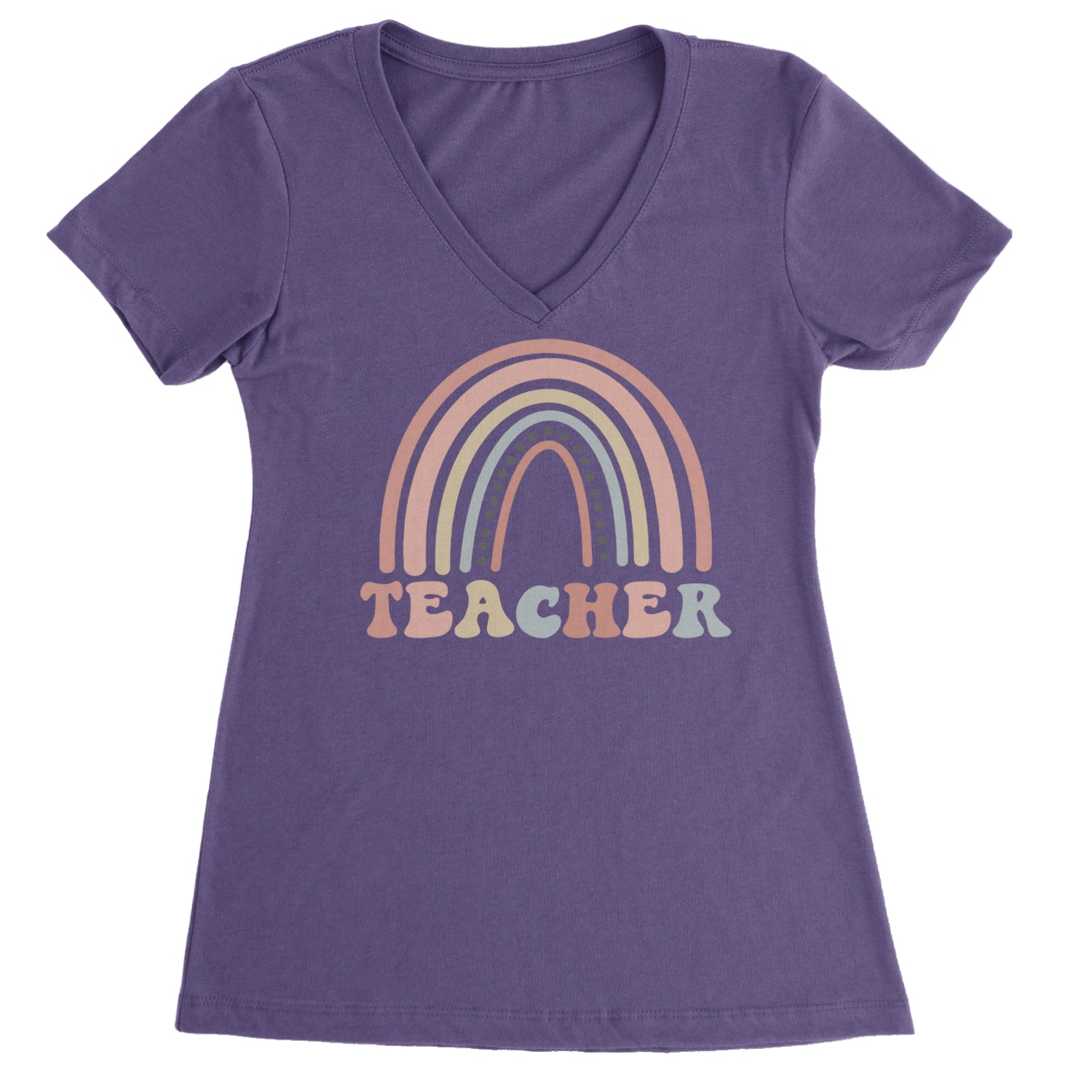 Teacher Pastel Rainbow Ladies V-Neck T-shirt Purple