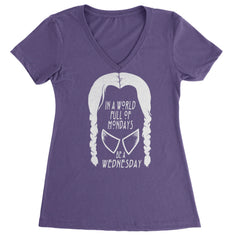In  A World Full Of Mondays, Be A Wednesday Ladies V-Neck T-shirt Purple