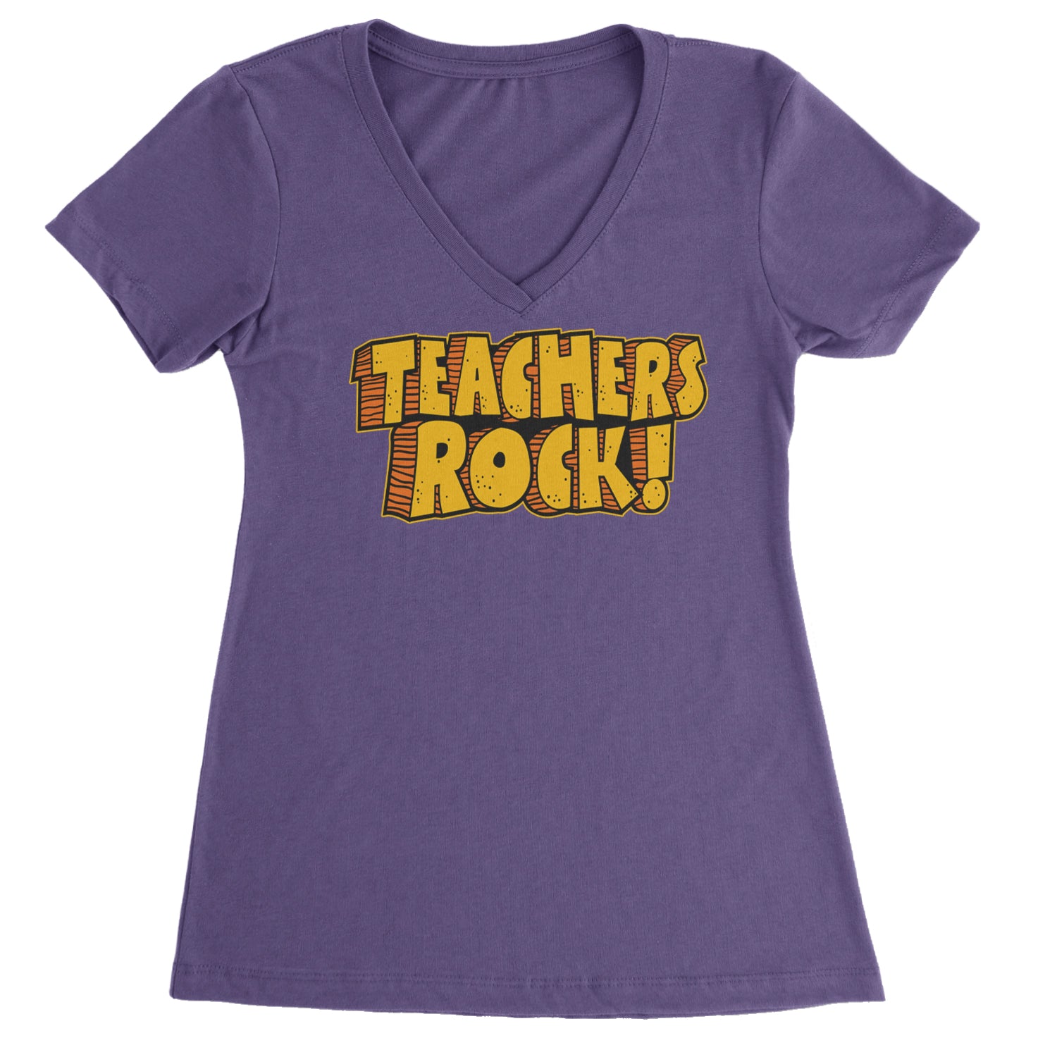 Teachers Rock Retro Ladies V-Neck T-shirt Purple