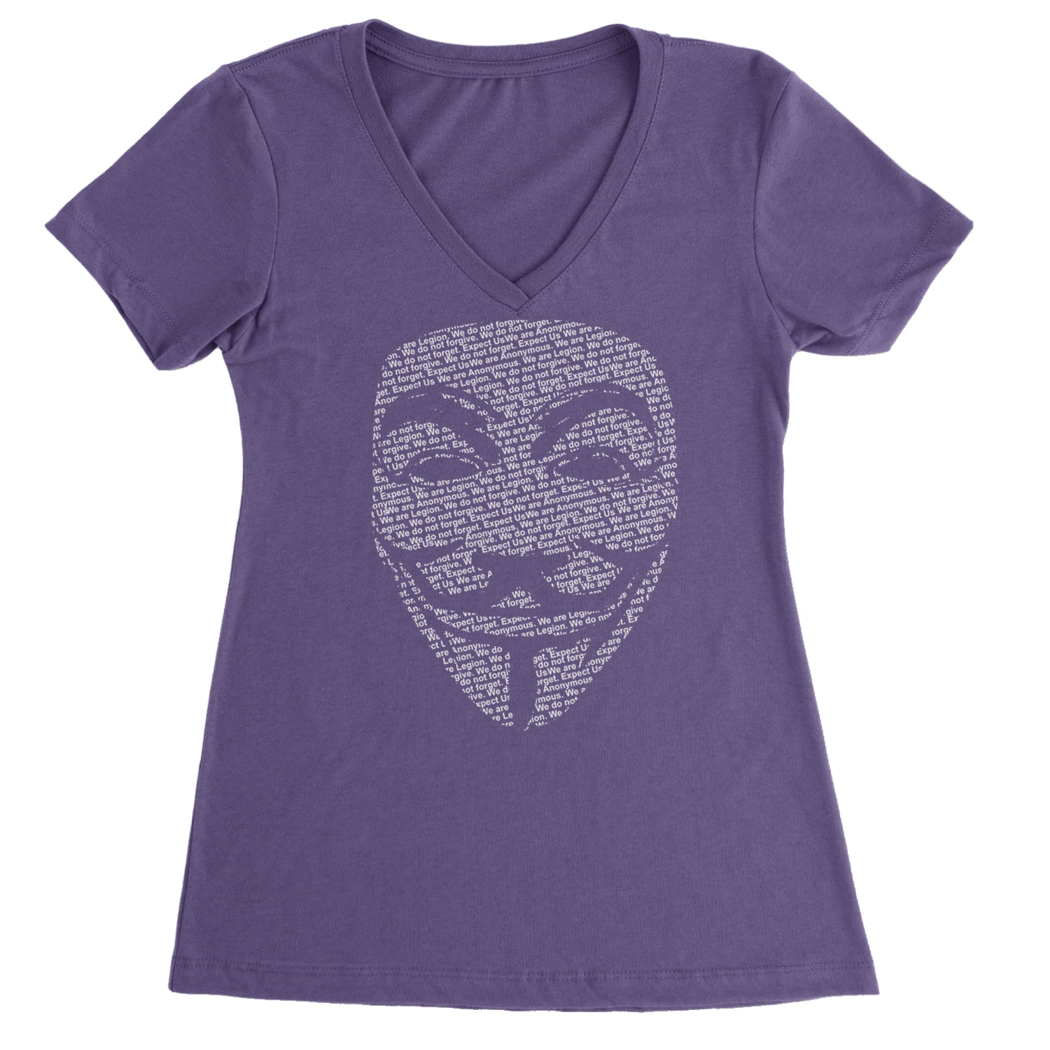 V For Vendetta Anonymous Mask Ladies V-Neck T-shirt Purple