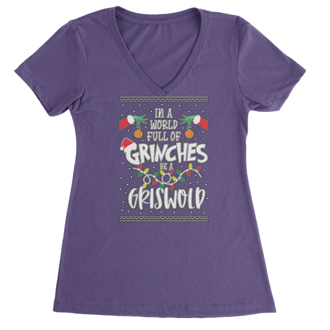 In A World Full Of Grinches, Be A Griswold Ladies V-Neck T-shirt Purple