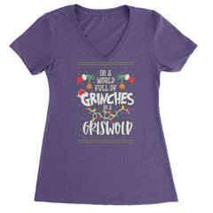 In A World Full Of Grinches, Be A Griswold Ladies V-Neck T-shirt Purple
