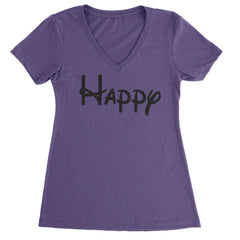 Happy - 7 Dwarfs Costume Ladies V-Neck T-shirt Purple