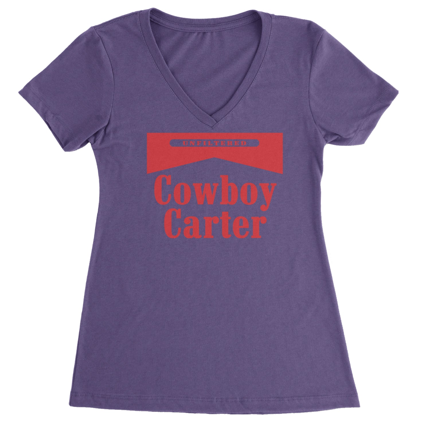 Cowboy Karter Country Act Two Ladies V-Neck T-shirt Purple