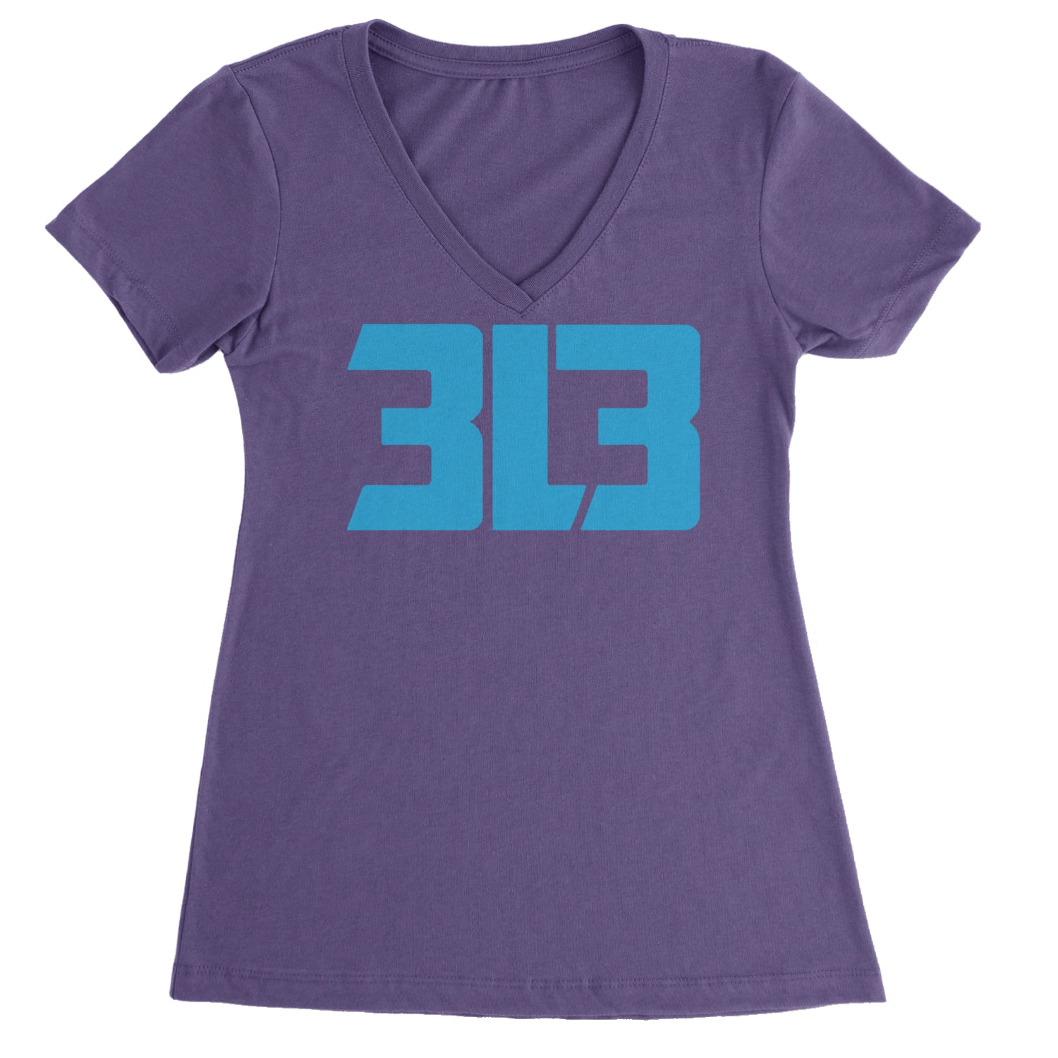 3L3 From The 313 Detroit Football Ladies V-Neck T-shirt Purple