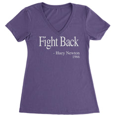 Fight Back Huey Newton Quote  Ladies V-Neck T-shirt Purple