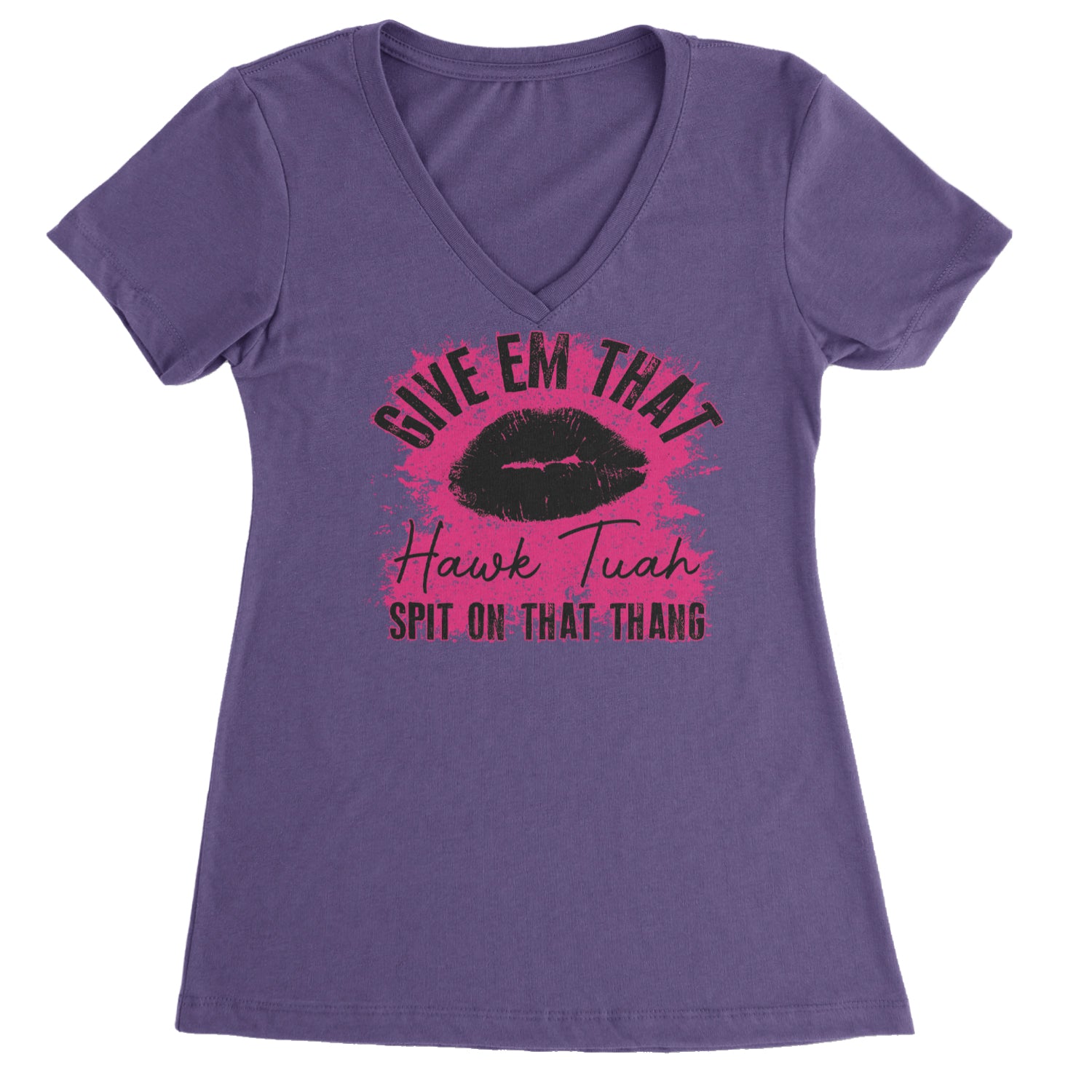 Give 'Em Hawk Tuah Spit On That Thang Ladies V-Neck T-shirt Purple