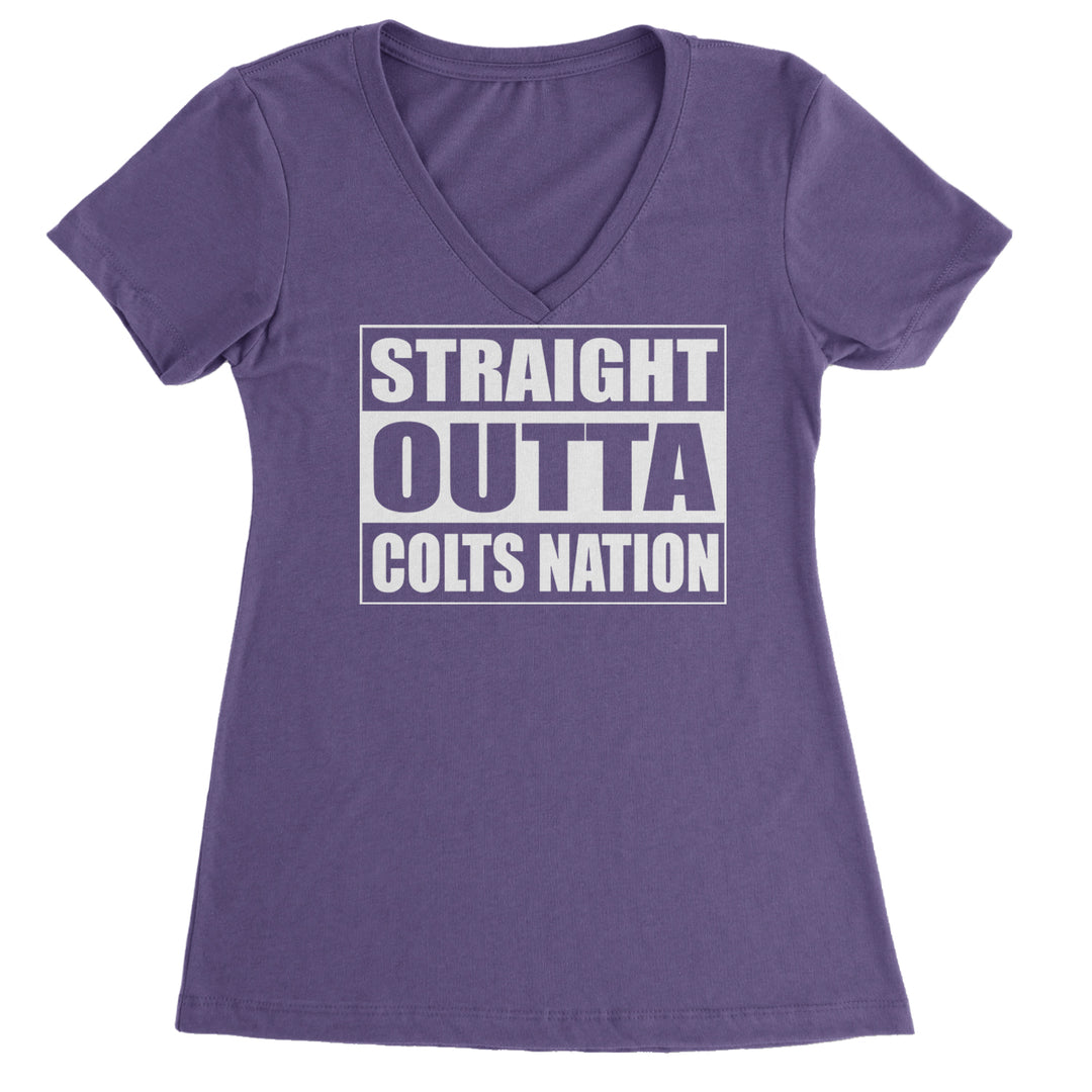 Straight Outta Colts Nation Football  Ladies V-Neck T-shirt Purple