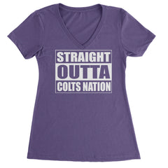 Straight Outta Colts Nation Football  Ladies V-Neck T-shirt Purple