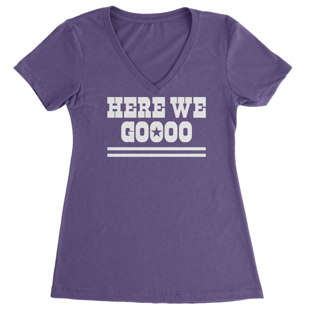 Here We Go Dem Boys Dallas Football Ladies V-Neck T-shirt Purple