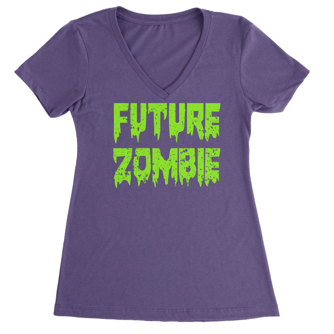 Future Zombie Horror Ladies V-Neck T-shirt Purple