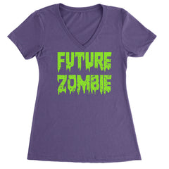 Future Zombie Horror Ladies V-Neck T-shirt Purple