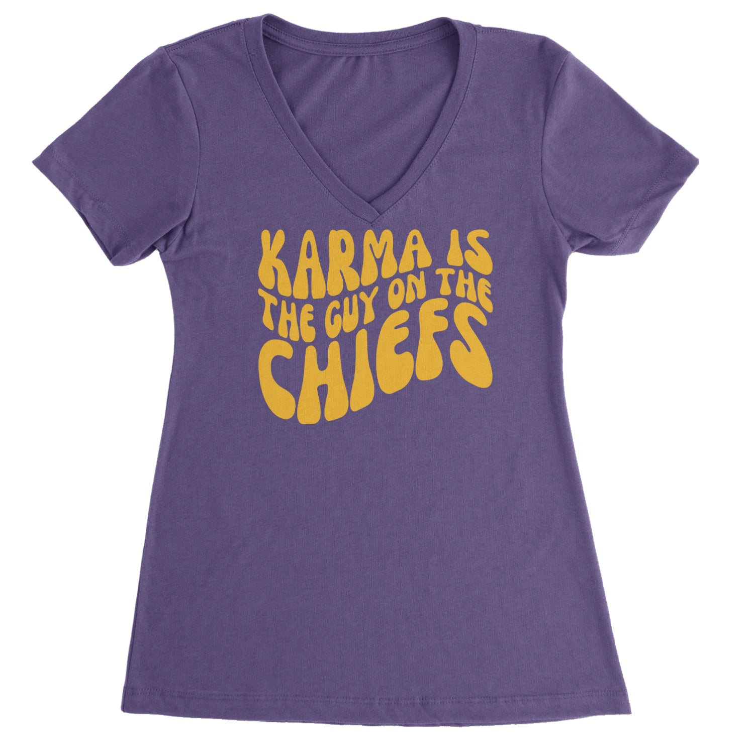 Karma Is The Guy On The Chiefs Boyfriend Ladies V-Neck T-shirt Purple