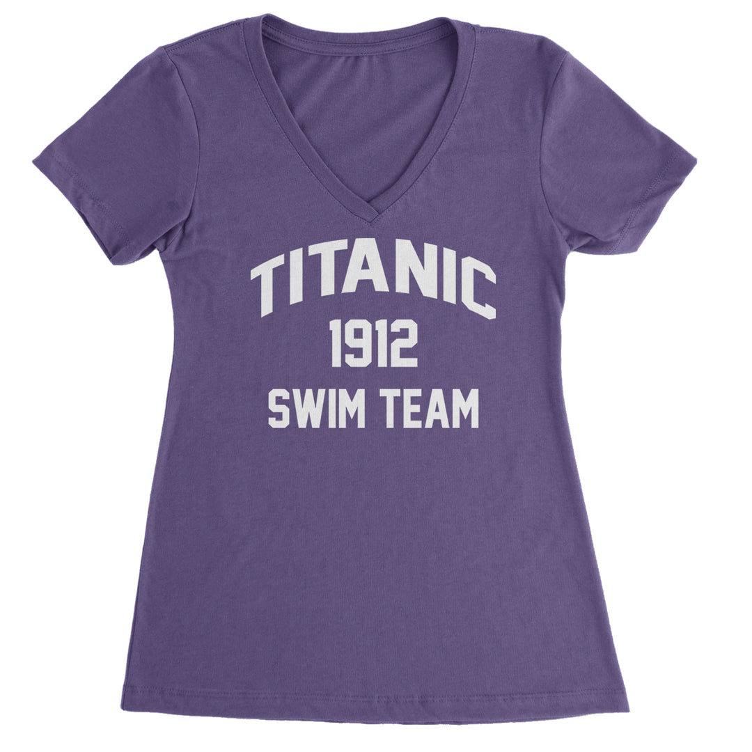Titanic Swim Team 1912 Funny Cruise Ladies V-Neck T-shirt Purple
