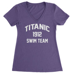 Titanic Swim Team 1912 Funny Cruise Ladies V-Neck T-shirt Purple