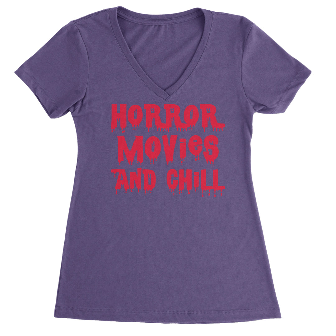 Horror Movies and Chill Ladies V-Neck T-shirt Purple