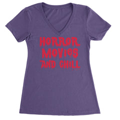 Horror Movies and Chill Ladies V-Neck T-shirt Purple
