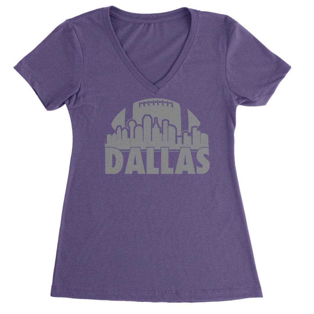 Dallas Texas Skyline Ladies V-Neck T-shirt Purple