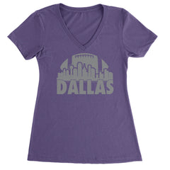Dallas Texas Skyline Ladies V-Neck T-shirt Purple