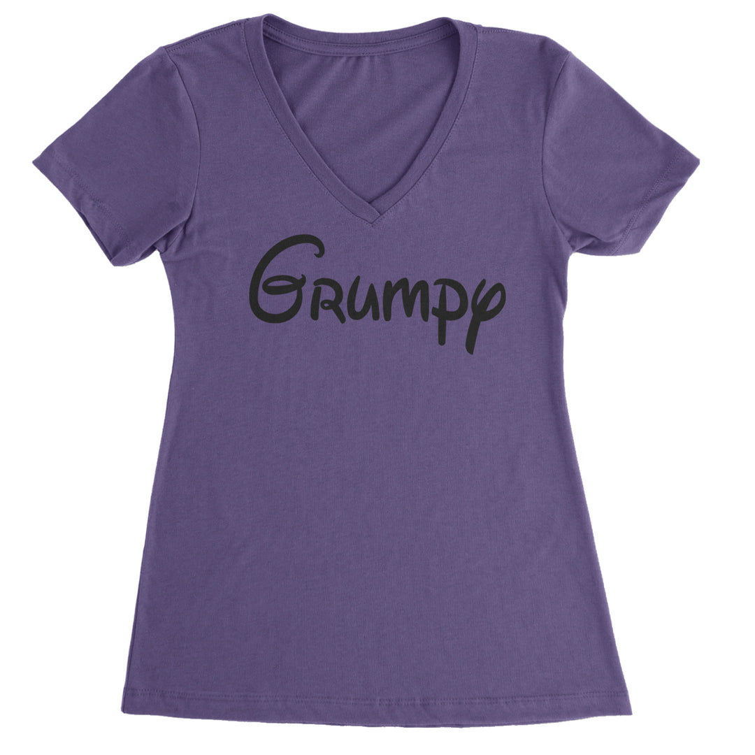Grumpy - 7 Dwarfs Costume Ladies V-Neck T-shirt Purple