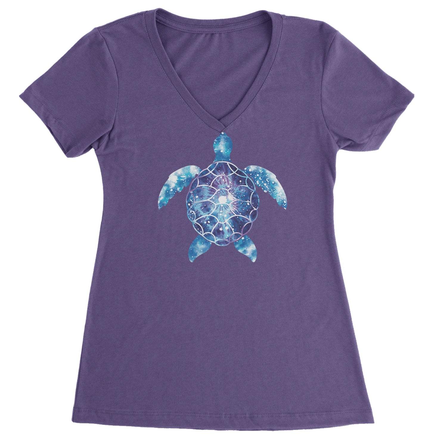 Ocean Aura Tie-Dye Sea Turtle Ladies V-Neck T-shirt Purple