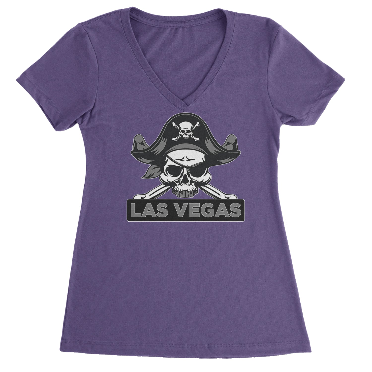 Raider Skull Straight Outta Las Vegas Ladies V-Neck T-shirt Purple