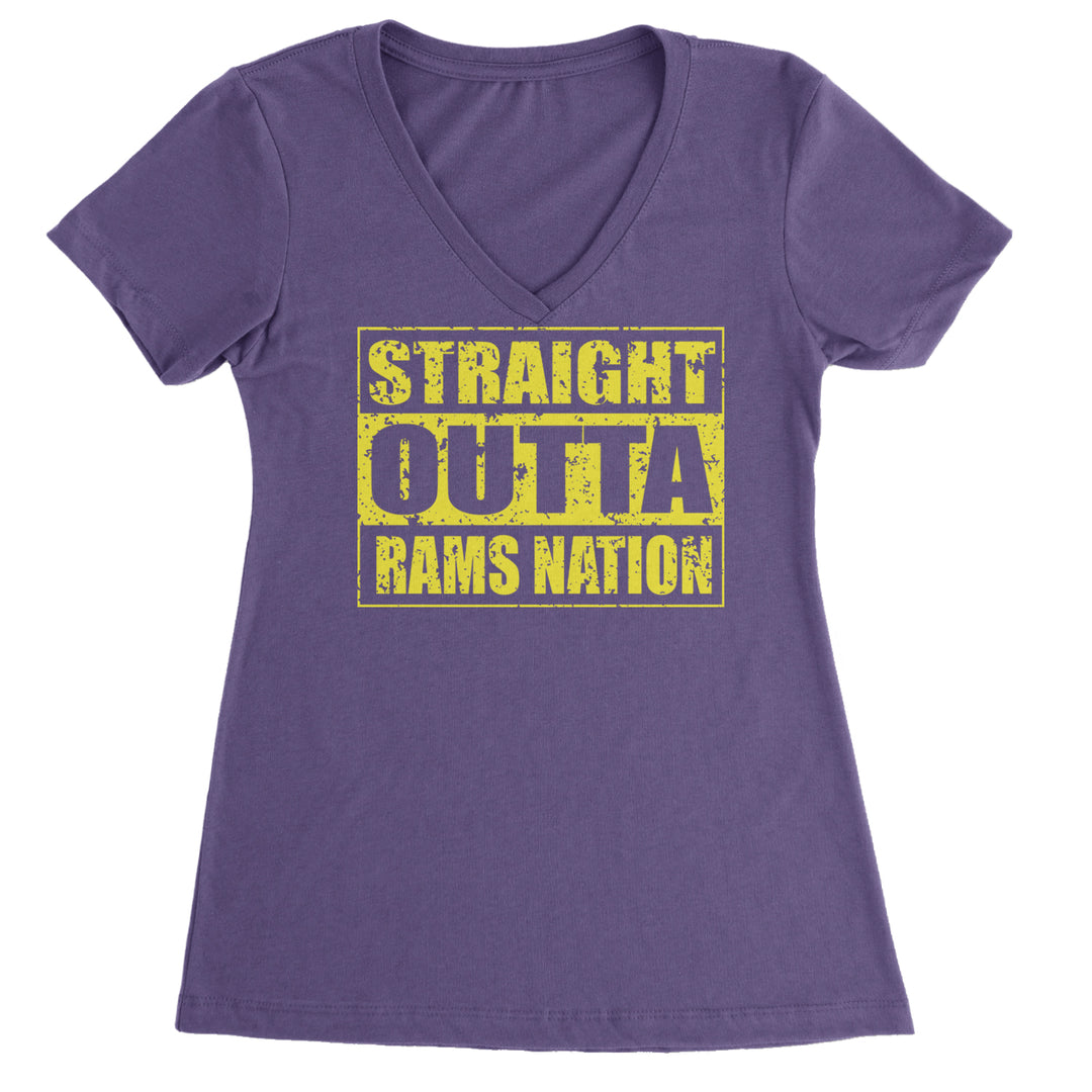 Straight Outta Rams Nation   Ladies V-Neck T-shirt Purple