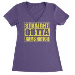 Straight Outta Rams Nation   Ladies V-Neck T-shirt Purple