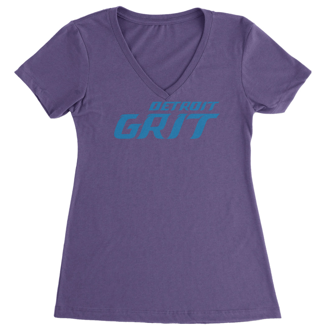 Grit Detroit Football Hard Knocks Ladies V-Neck T-shirt Purple