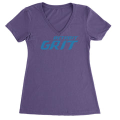 Grit Detroit Football Hard Knocks Ladies V-Neck T-shirt Purple