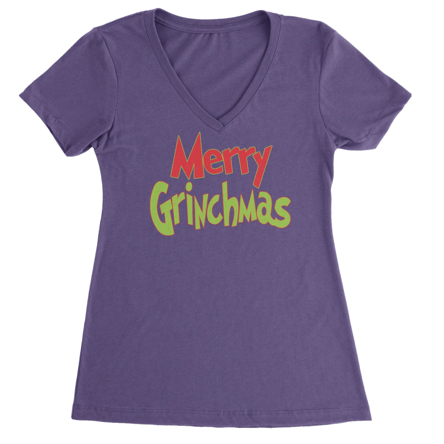 Merry Grinchmas Jolly Merry Christmas Ladies V-Neck T-shirt Purple