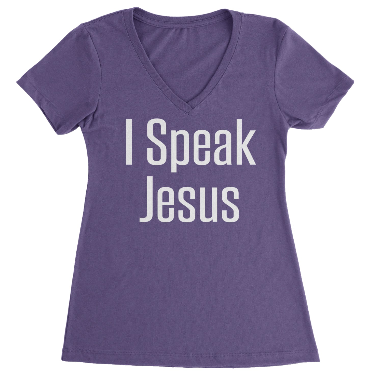 I Speak Jesus Embrace Your Faith Ladies V-Neck T-shirt Purple