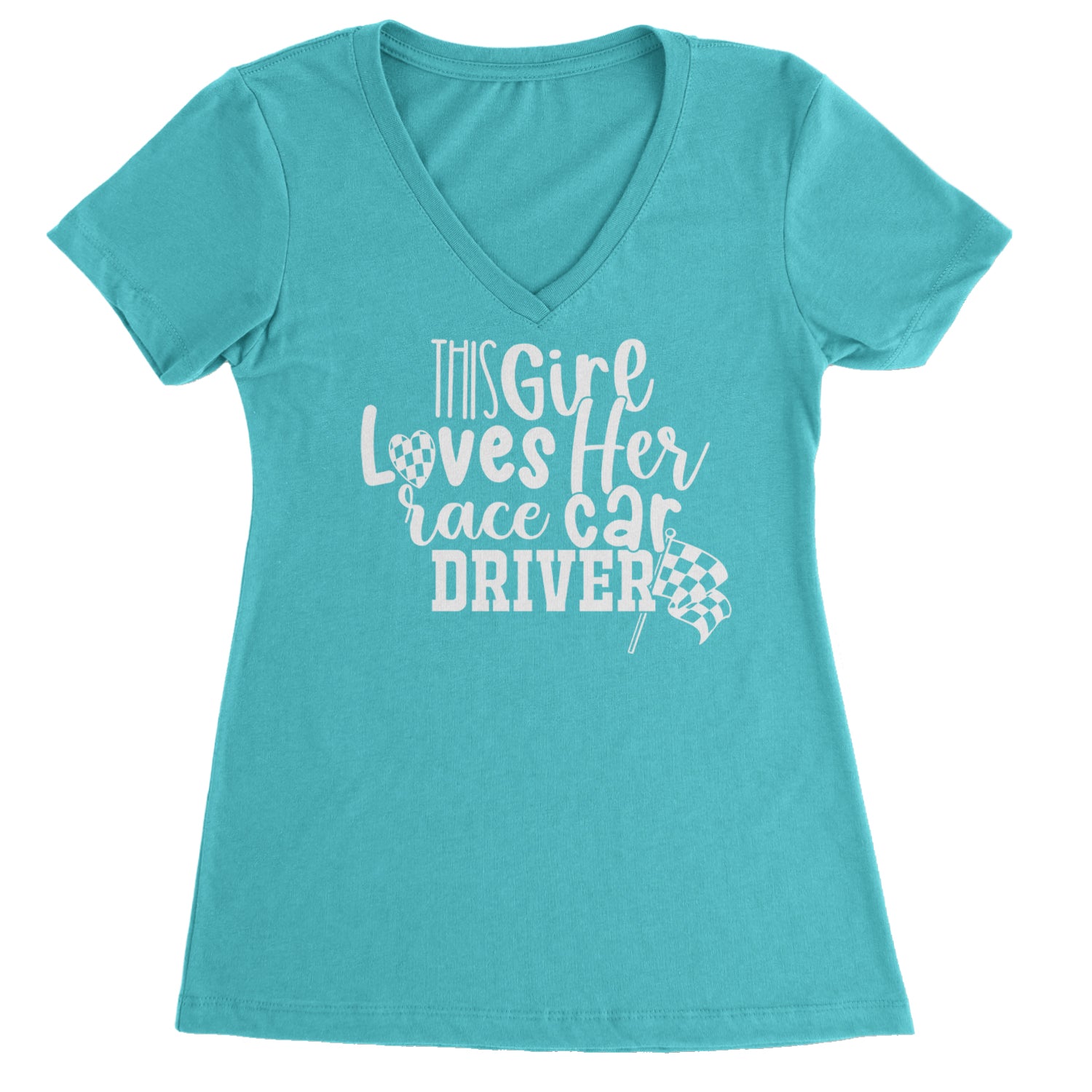 This Girl Loves Her Racecar Driver Ladies V-Neck T-shirt Black