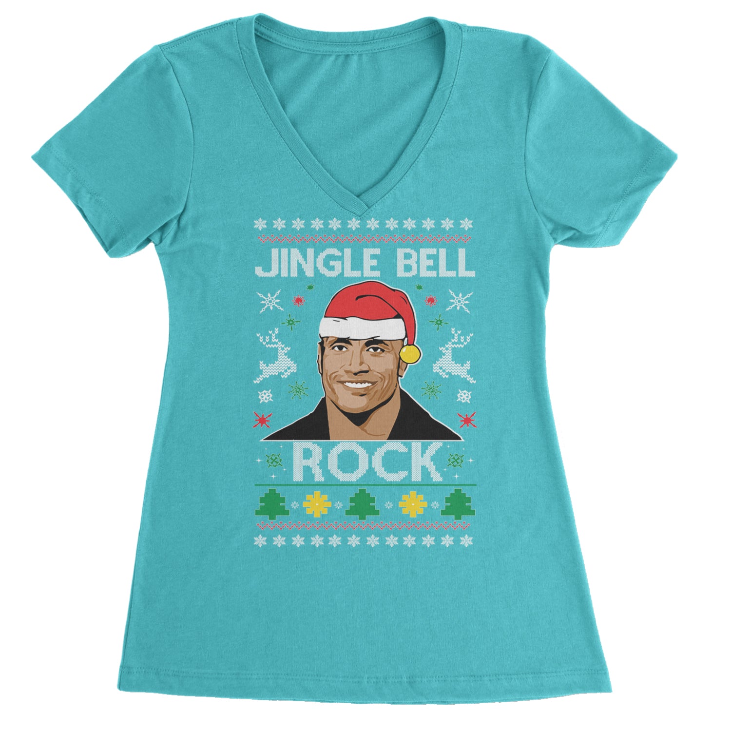 Jingle Bell Rock Ugly Christmas Ladies V-Neck T-shirt Surf