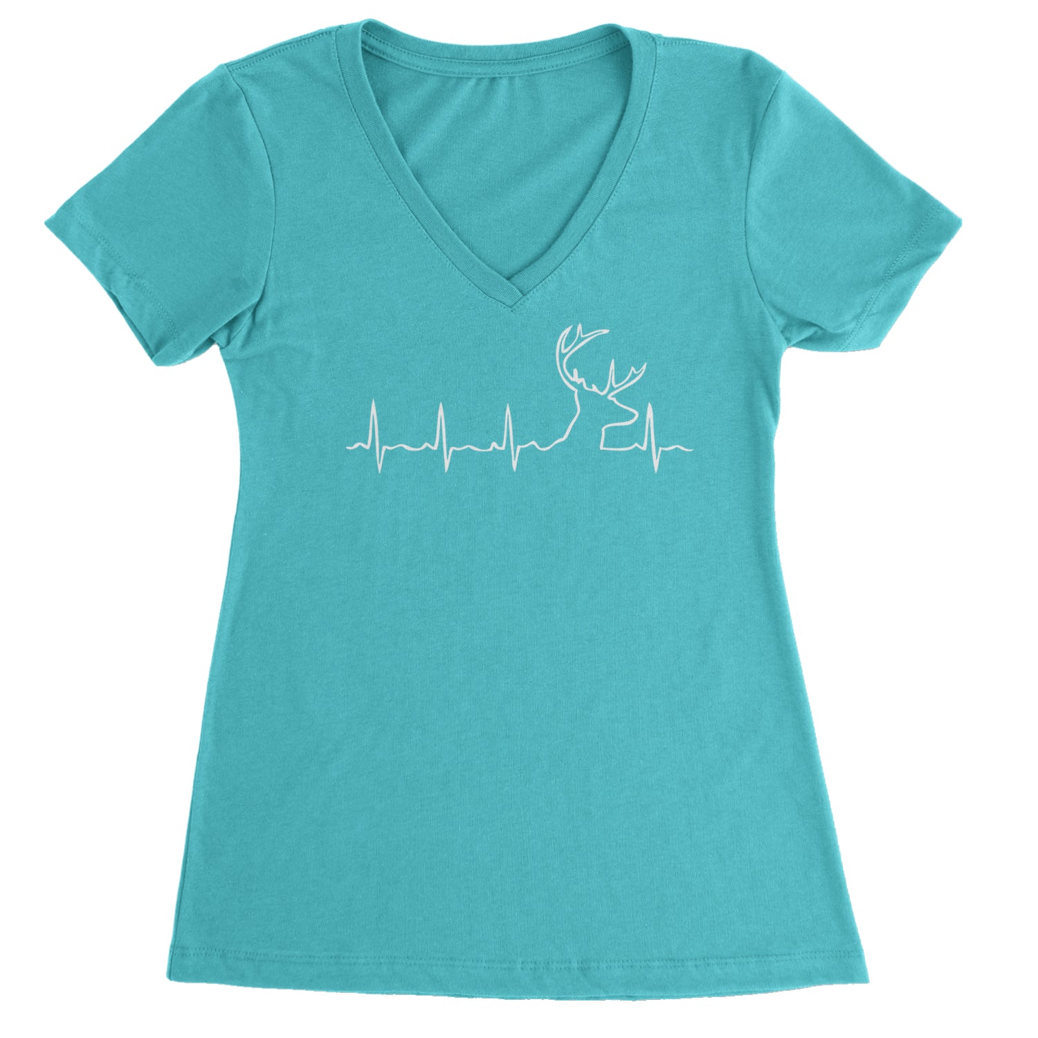 Hunting Heartbeat Deer Hunter Buck Stag Antlers  Ladies V-Neck T-shirt Black