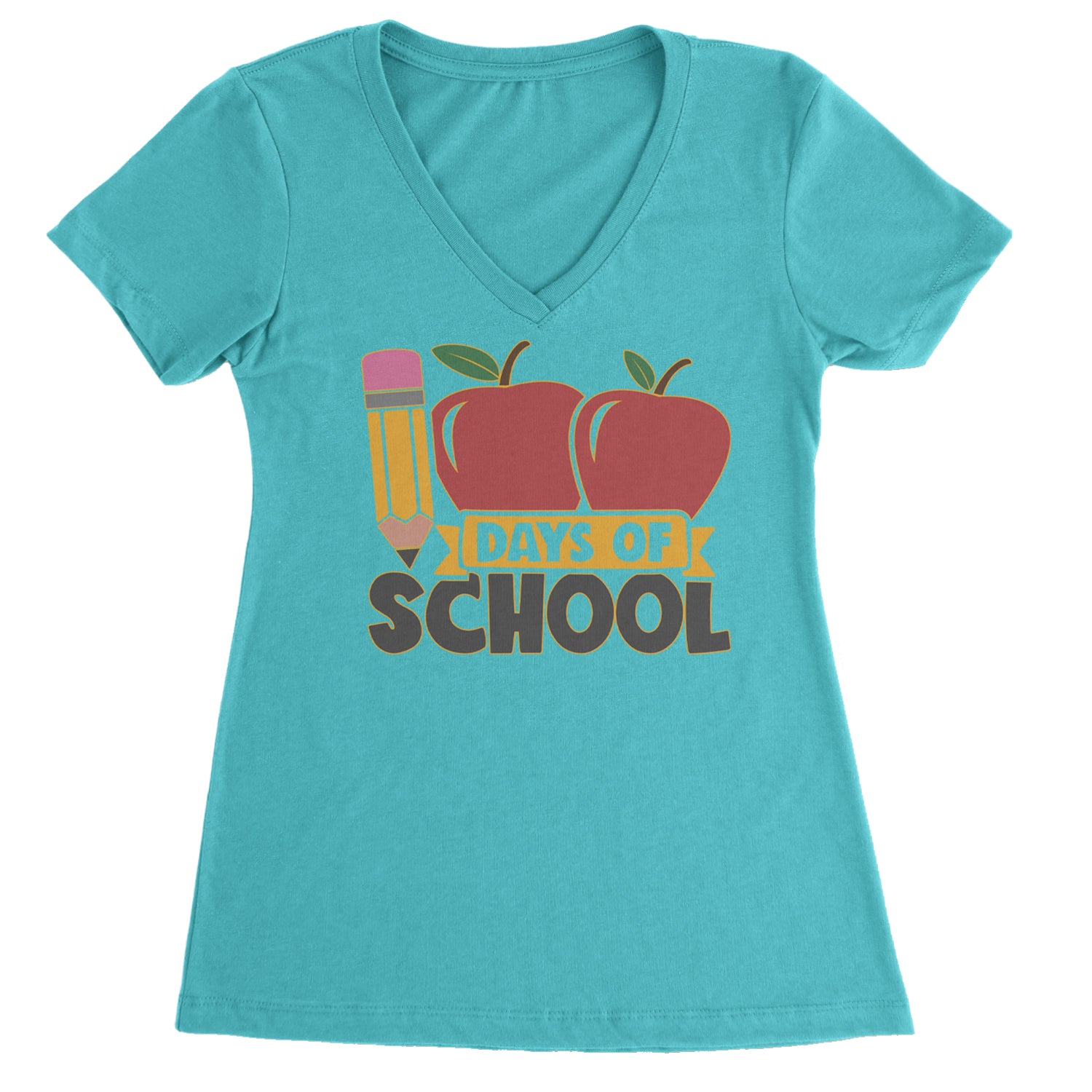 100 Days Of School Apple Pencil Ladies V-Neck T-shirt Surf