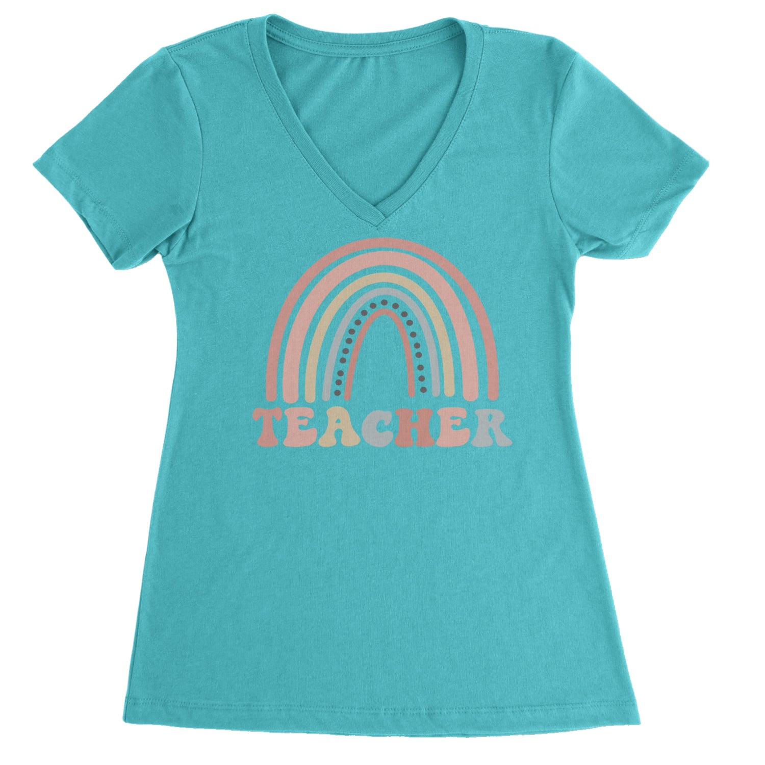 Teacher Pastel Rainbow Ladies V-Neck T-shirt Surf